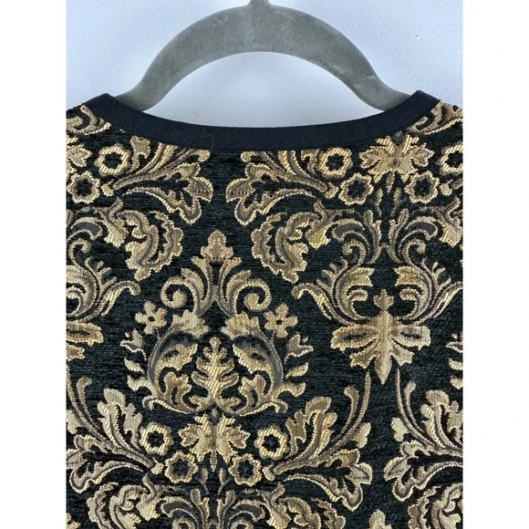 OLD NAVY Black Gold Brocade Jacquard Collarless Jacket Blazer‎ Women Size M - Picture 6 of 15